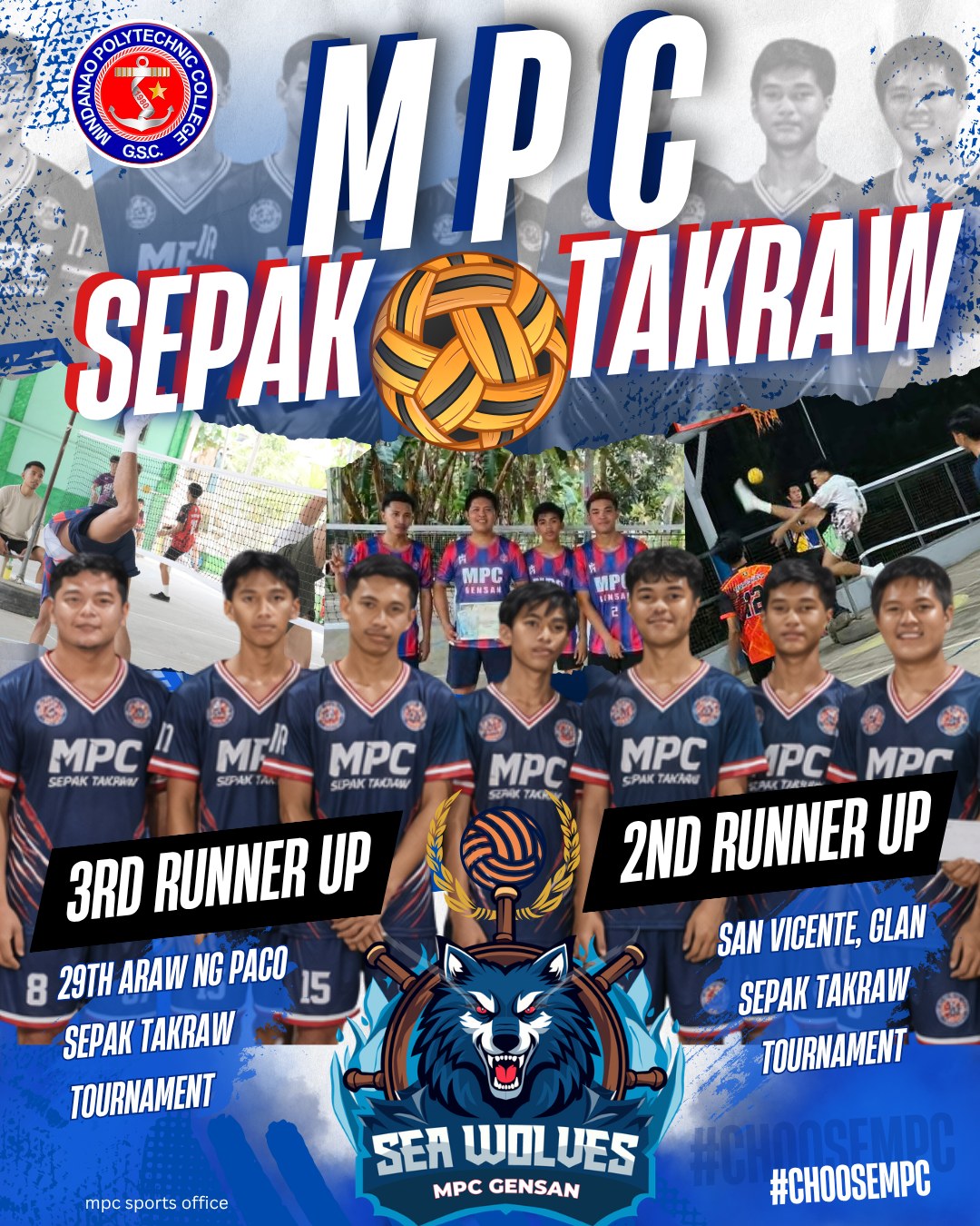 Mindanao Polytechnic College proudly congratulates the 𝙈𝙋𝘾 𝙎𝙚𝙥𝙖𝙠 𝙏𝙖𝙠𝙧𝙖𝙬 𝙏𝙚𝙖𝙢